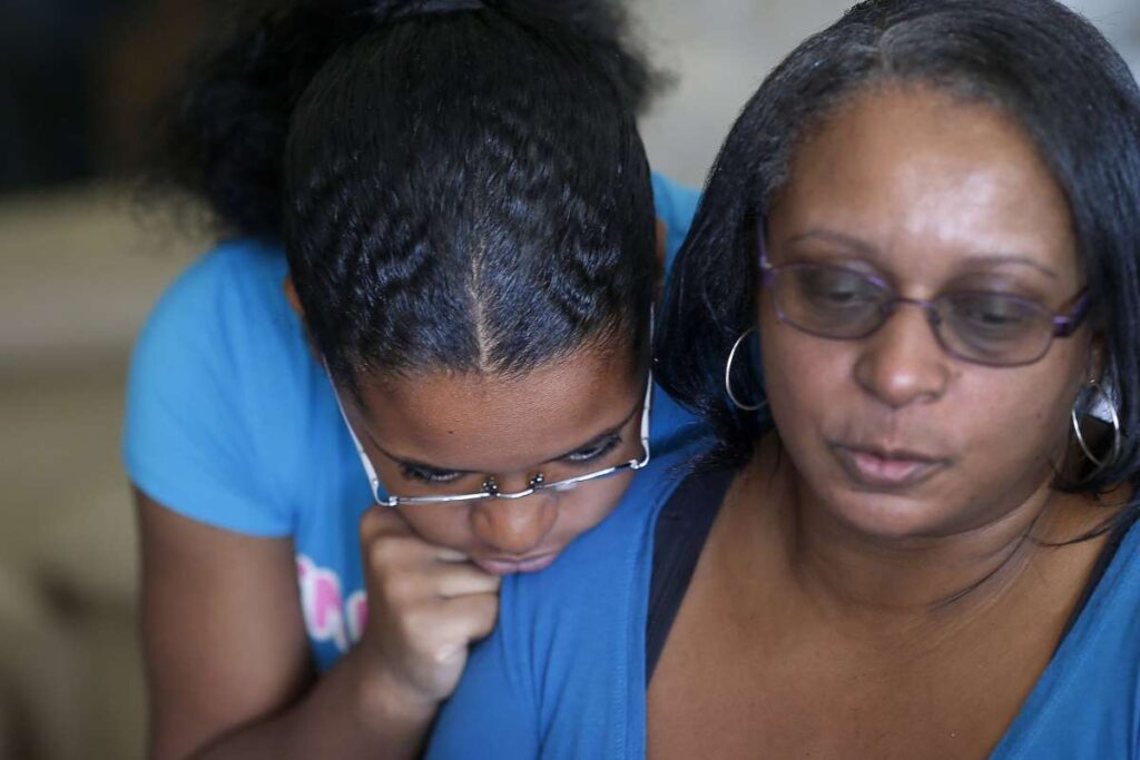 Close up of mother and daughter.